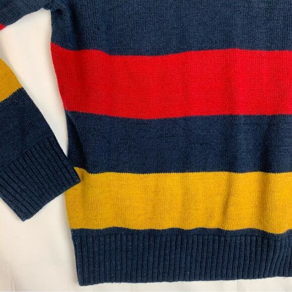 Lands End Mens XL knit stripe retro sweater button neck polo blue color wool - Picture 6 of 10